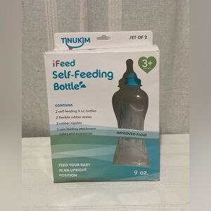 Tinukum Baby Self Feeding‎ Bottle Set of 2 NEW Never Opened Rubber Nipples